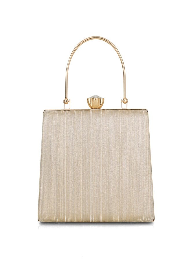JI ACCESSORIES Elegant Gold Metallic Evening Clutch Handbag with Metal Handle - Image 3